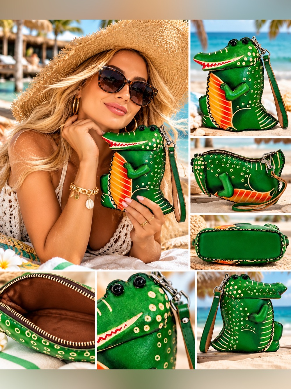 Leather Green Crocodile Wristlet Coin Purse - Novelty Women’s Bag🐊